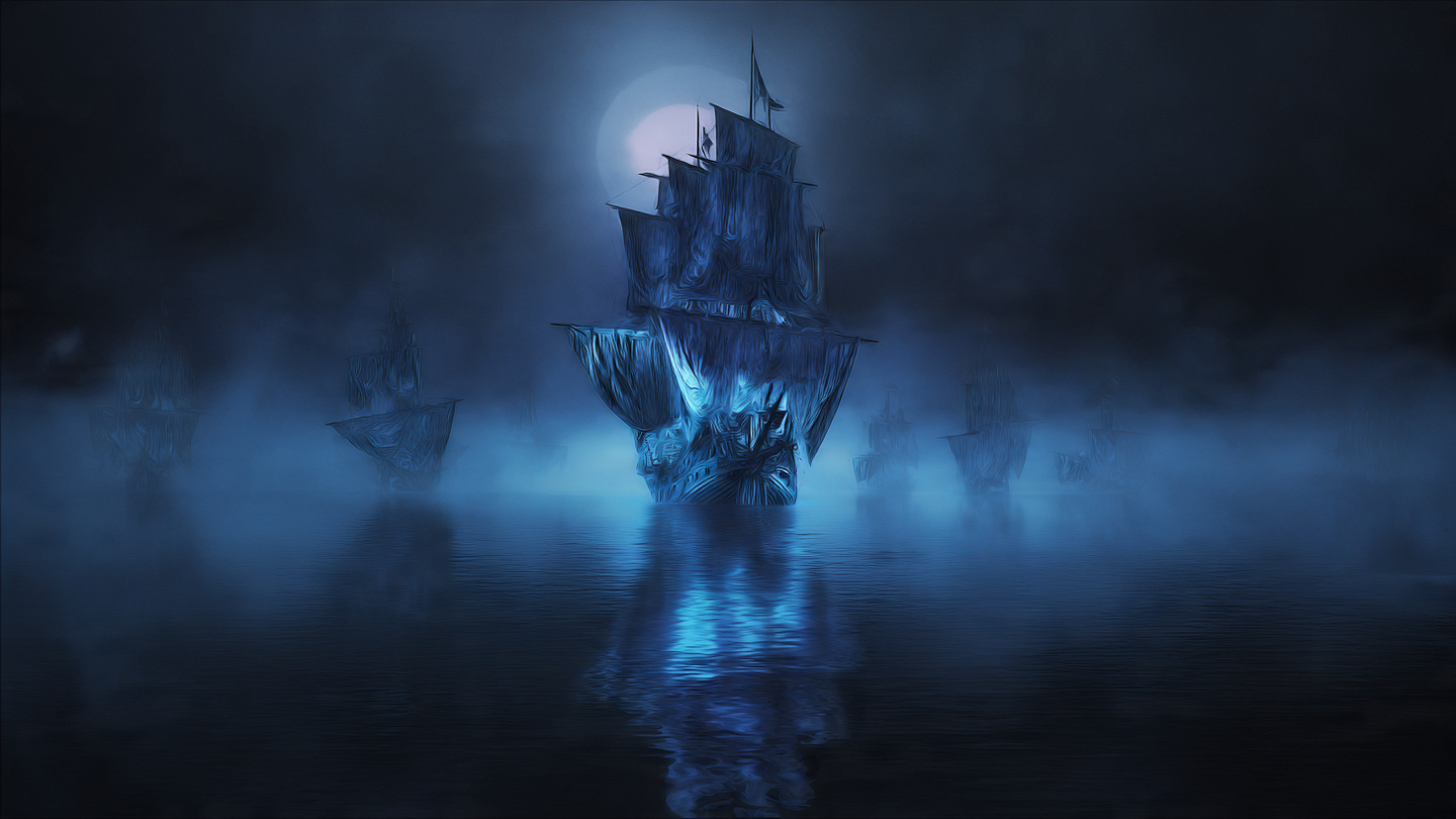 Phantom Ghost Ship on Moonlit Sea | HD Fantasy Wallpaper